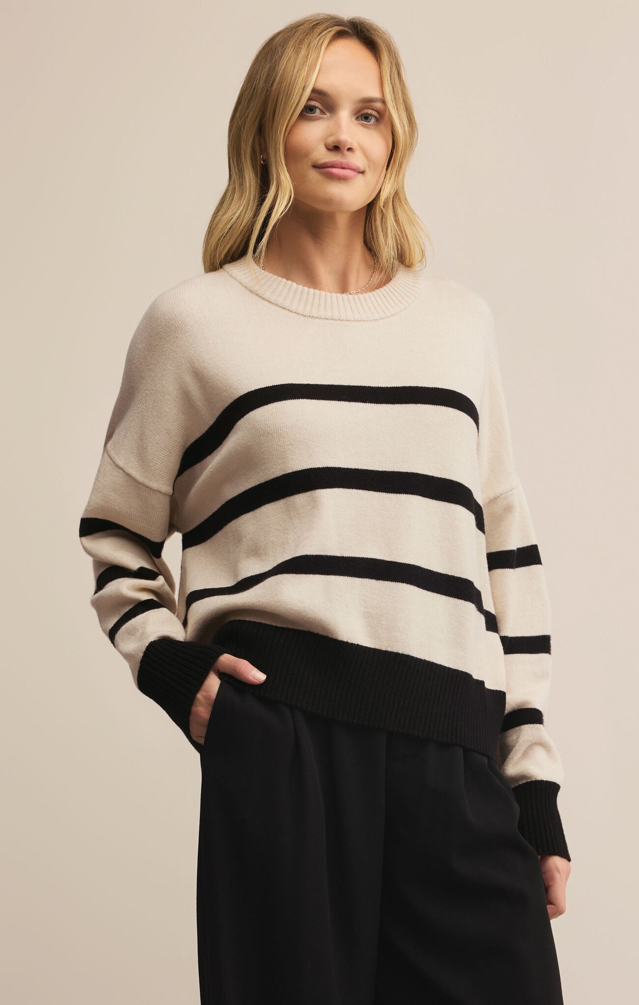 Z SUPPLY JORDANE STRIPED SWEATER IN LIGHT OATMEAL