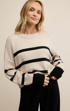 Z SUPPLY JORDANE STRIPED SWEATER IN LIGHT OATMEAL