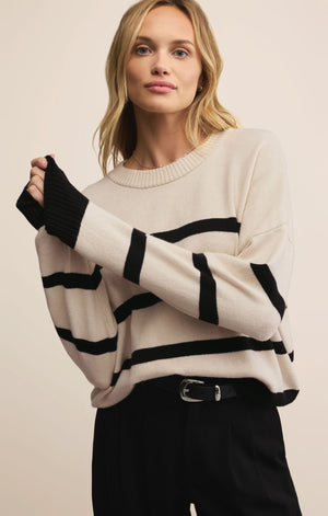 Z SUPPLY JORDANE STRIPED SWEATER IN LIGHT OATMEAL