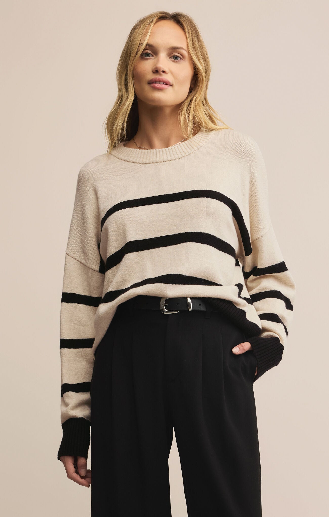 Z SUPPLY JORDANE STRIPED SWEATER IN LIGHT OATMEAL