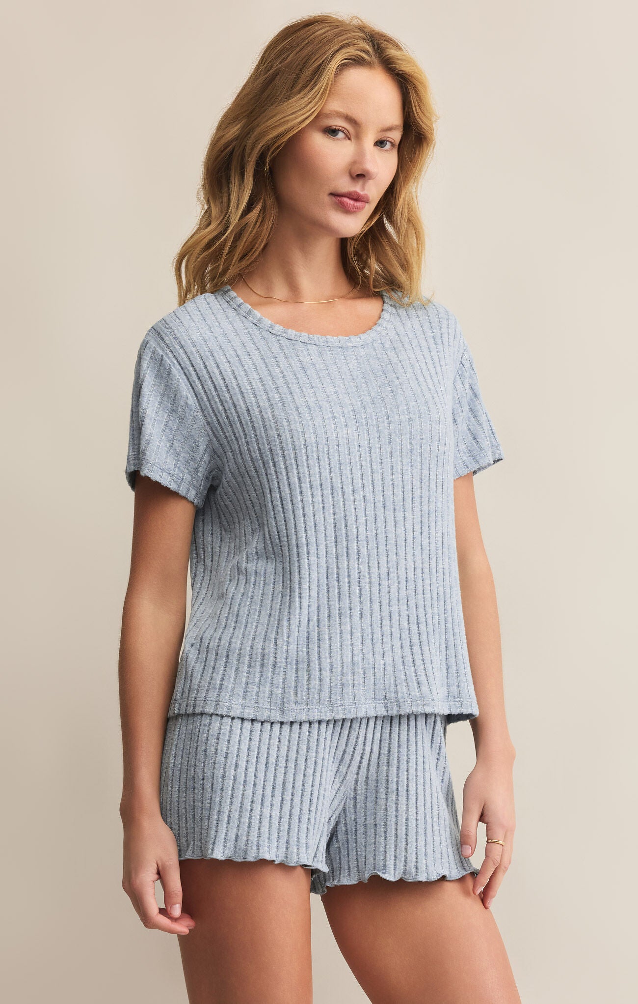 Z SUPPLY KARA RIB TEE IN LIGHT DENIM