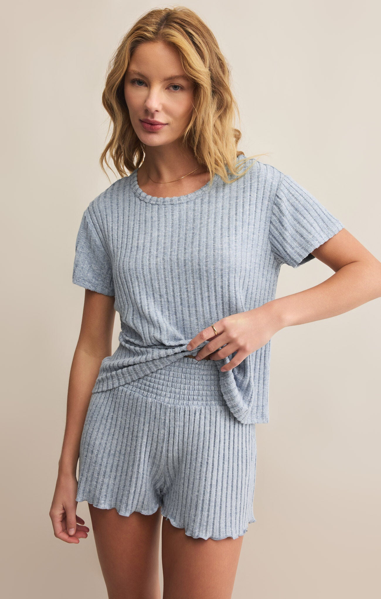 Z SUPPLY KARA RIB TEE IN LIGHT DENIM