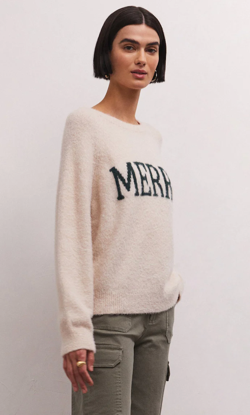 Z SUPPLY LIZZY MERRY SWEATER IN LIGHT OATMEAL HEATHER