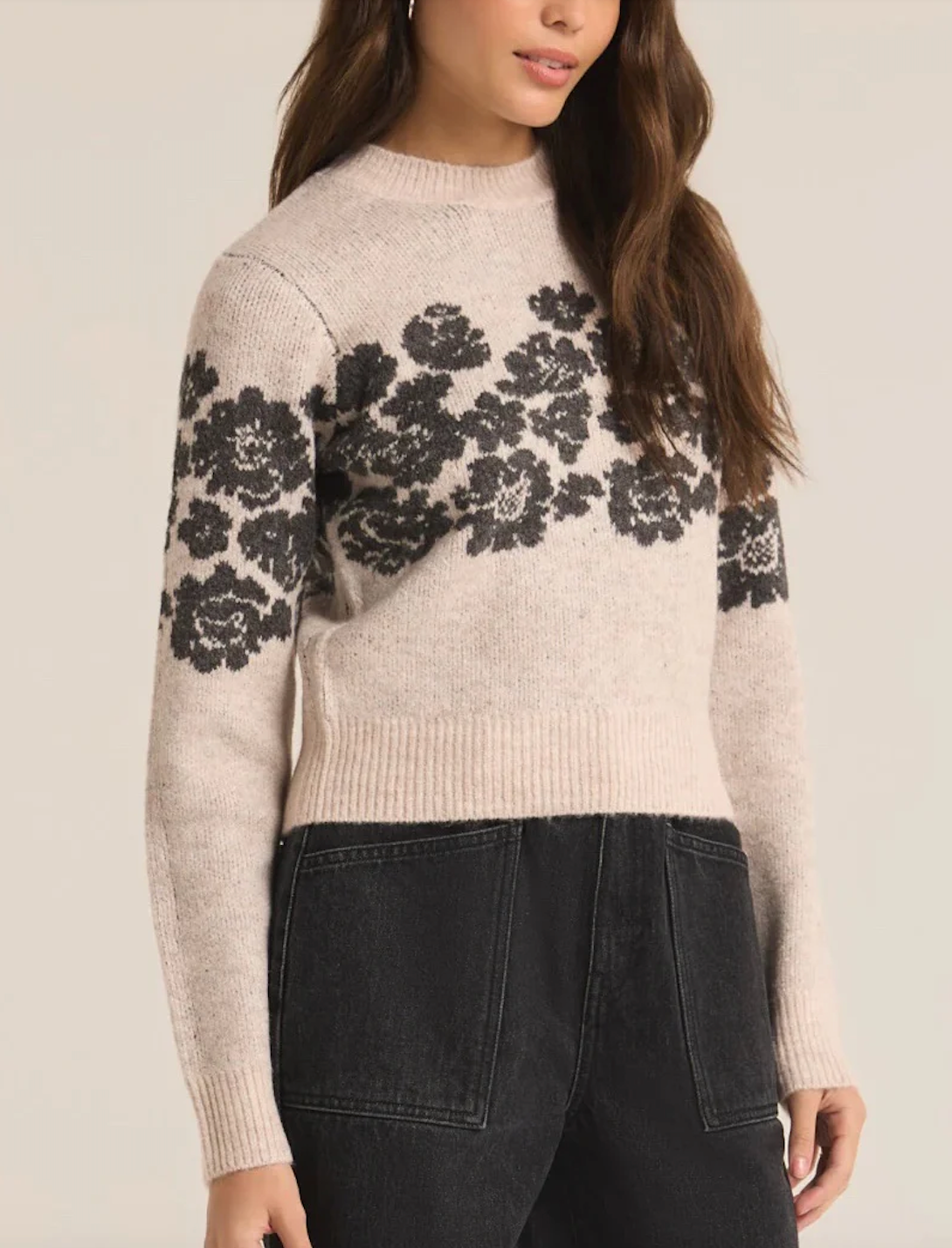 Z SUPPLY MARISOL FLORA SWEATER IN LIGHT OATMEAL