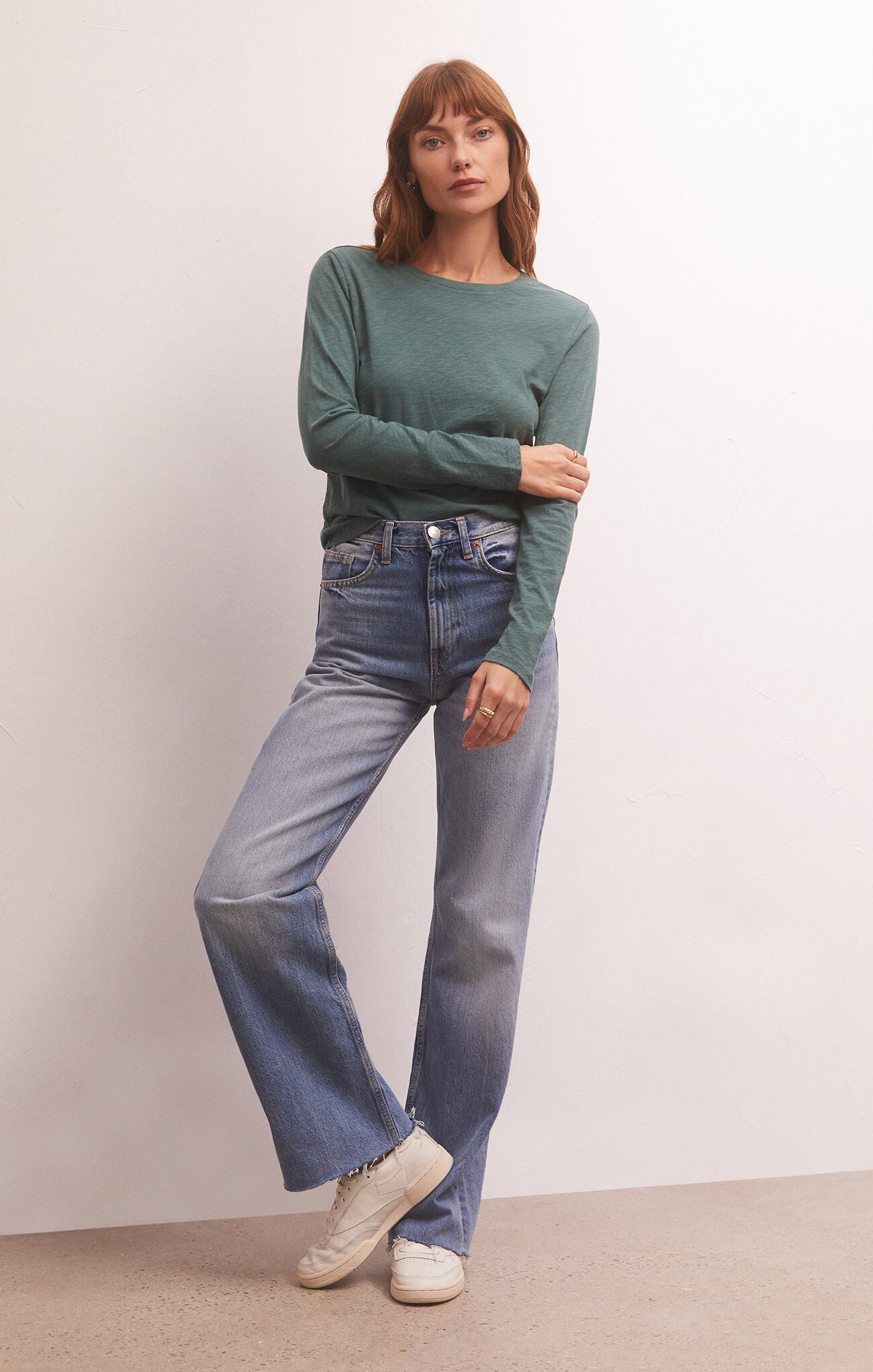 Z SUPPLY MODERN SLUB LONG SLEEVE TEE IN CALYPSO GREEN