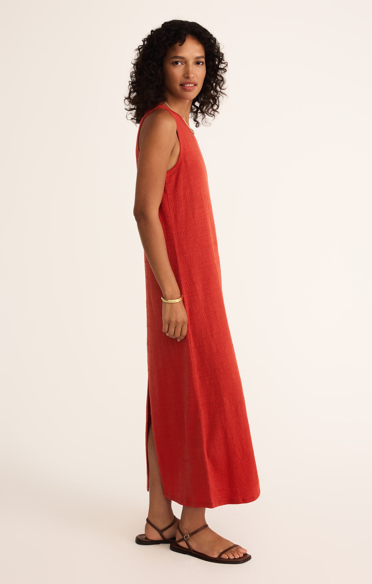 Z SUPPLY MYSTIC TEXTURED MIDI DRESS CABANA RED