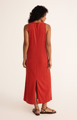 Z SUPPLY MYSTIC TEXTURED MIDI DRESS CABANA RED