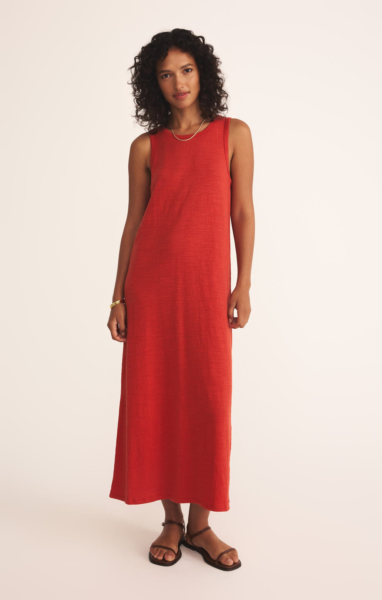 Z SUPPLY MYSTIC TEXTURED MIDI DRESS CABANA RED
