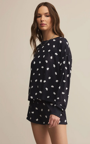 Z SUPPLY REGAN GHOST LONG SLEEVE TOP IN BLACK SAND