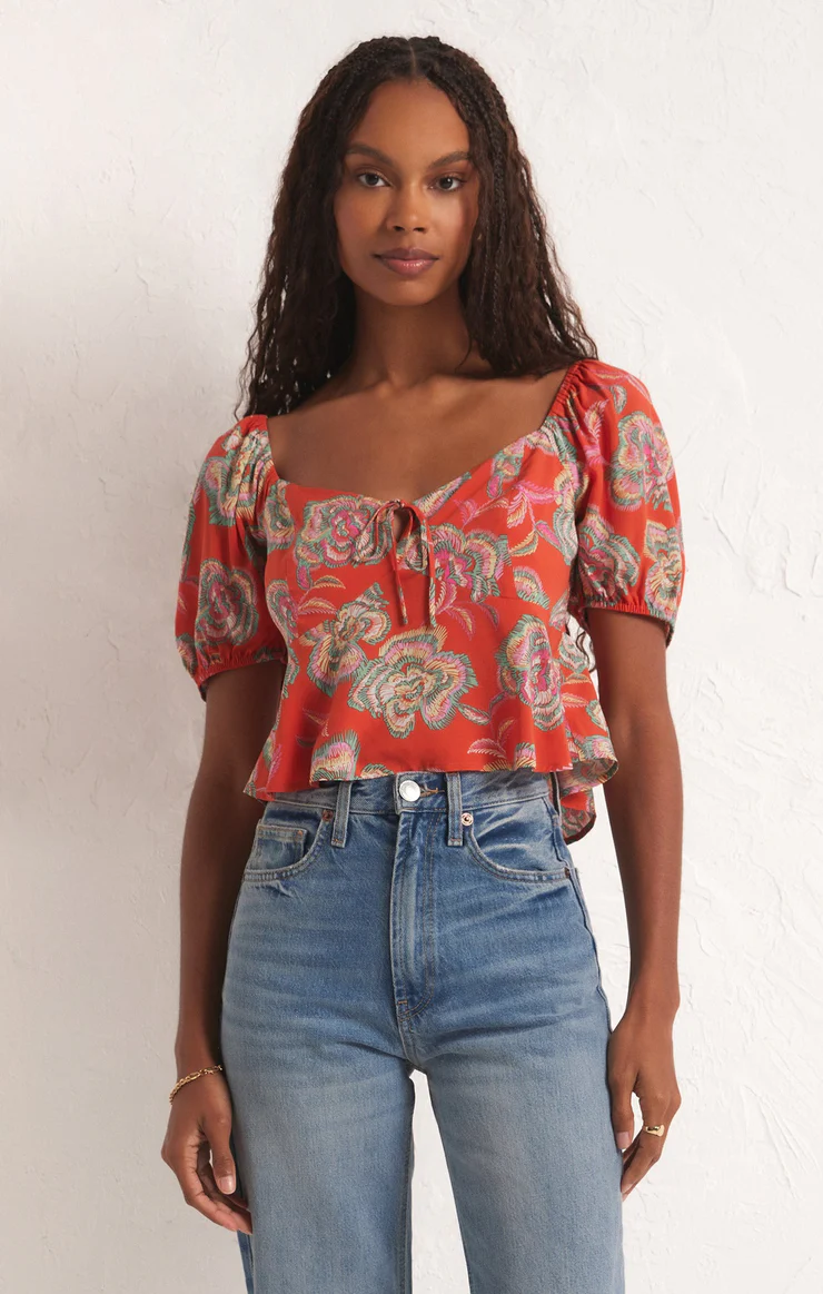 Z SUPPLY RENELLE TANGO FLORAL TOP IN TANGO