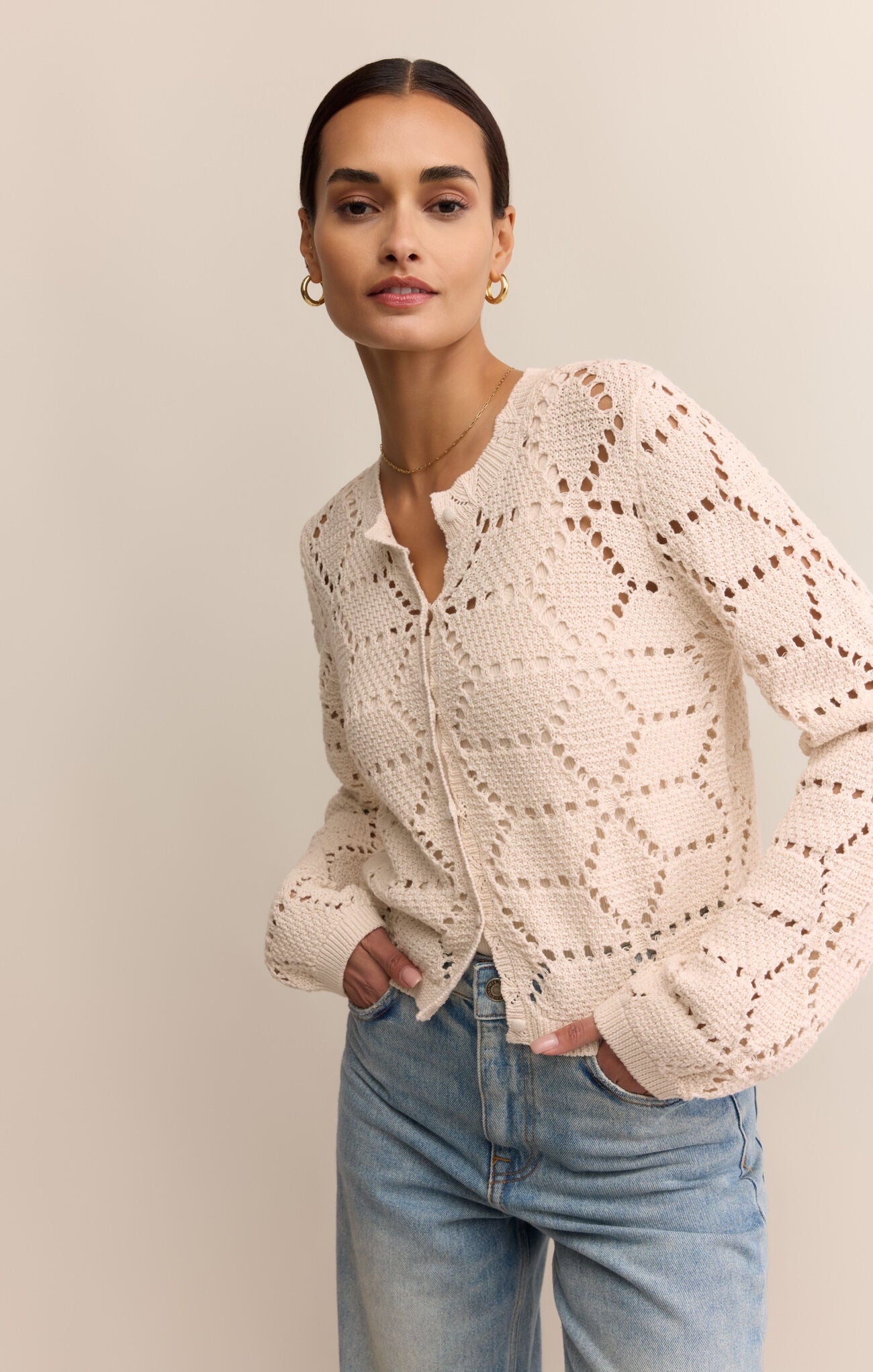 Z SUPPLY ROSALYN SWEATER CARDIGAN IN CRYSTAL