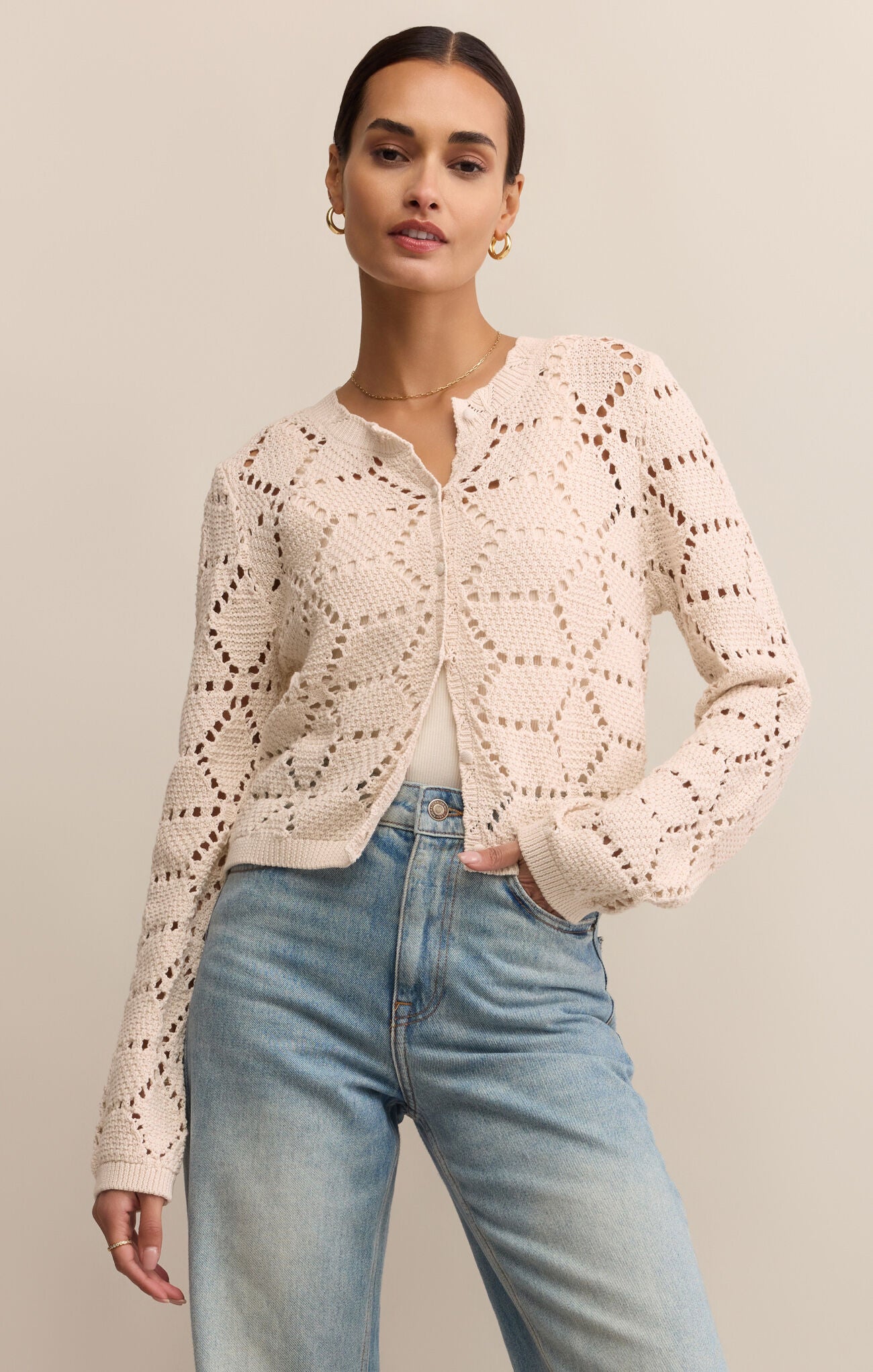 Z SUPPLY ROSALYN SWEATER CARDIGAN IN CRYSTAL