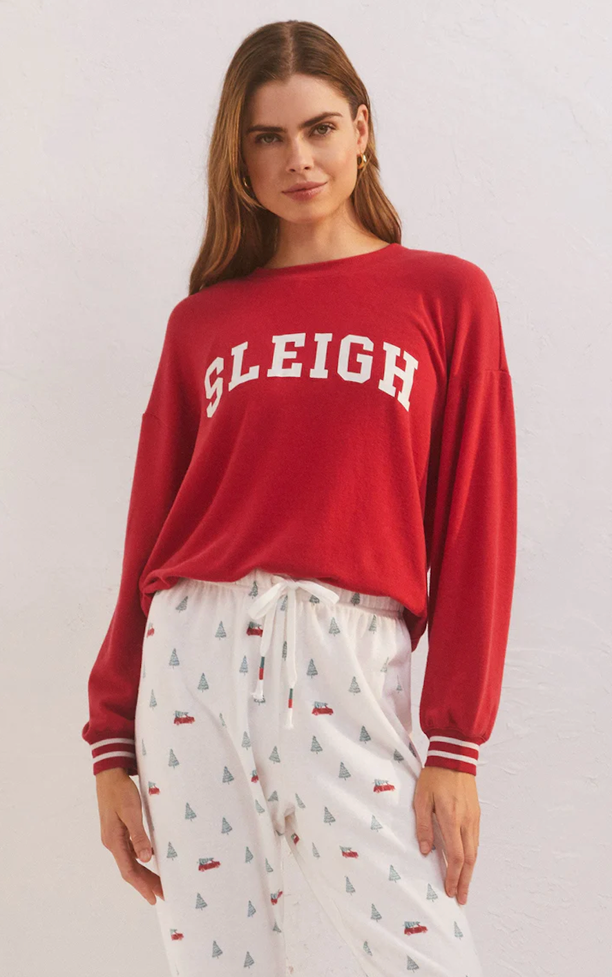 Z SUPPLY SLEIGH LONG SLEEVE TOP IN RED CHEER