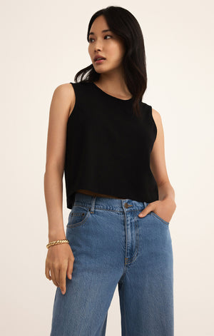 Z SUPPLY SLOANE JERSEY MUSCLE TANK IN TRUE BLACK