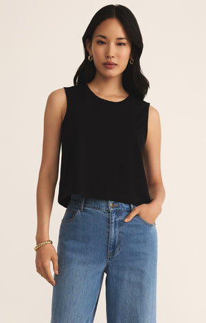 Z SUPPLY SLOANE JERSEY MUSCLE TANK IN TRUE BLACK