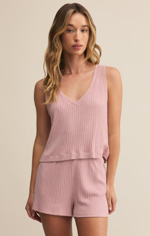 Z SUPPLY SLOANE V NECK RIB TANK IN PINK PEARL