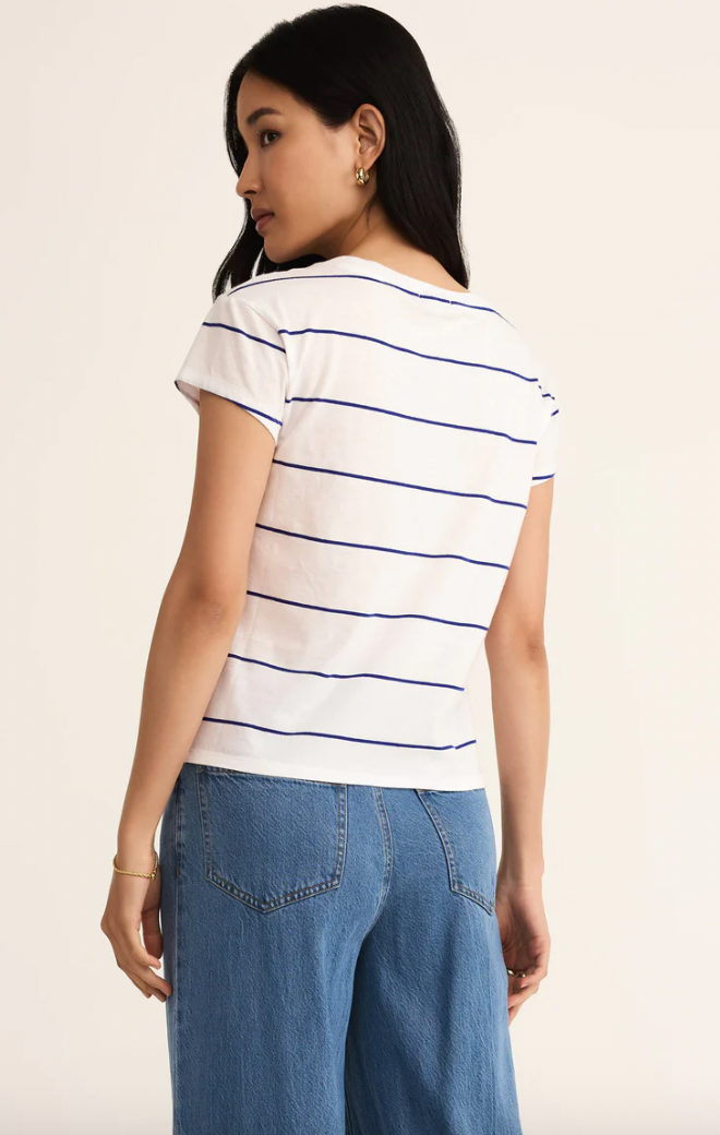 Z SUPPLY STRIPED MODERN V-NECK TEE IN OCEANSIDE