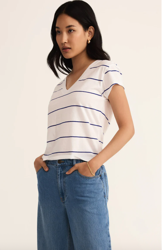 Z SUPPLY STRIPED MODERN V-NECK TEE IN OCEANSIDE