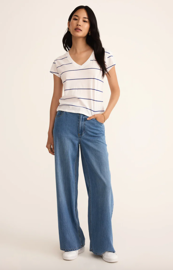 Z SUPPLY STRIPED MODERN V-NECK TEE IN OCEANSIDE