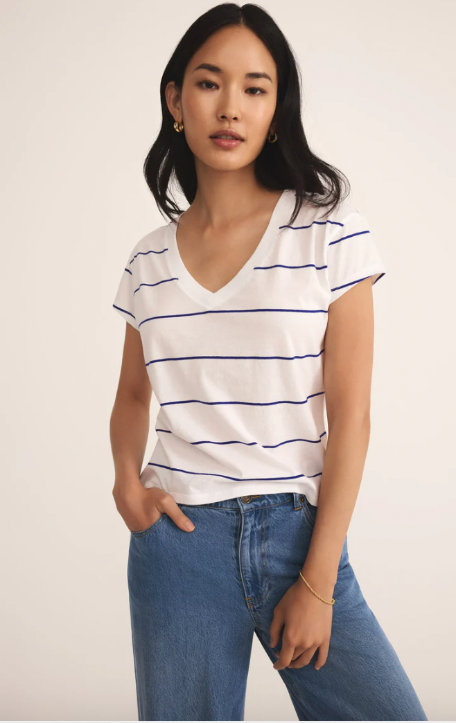 Z SUPPLY STRIPED MODERN V-NECK TEE IN OCEANSIDE