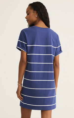 Z SUPPLY SWAY STRIPE MINI DRESS IN YACHT BLUE