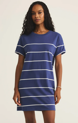 Z SUPPLY SWAY STRIPE MINI DRESS IN YACHT BLUE