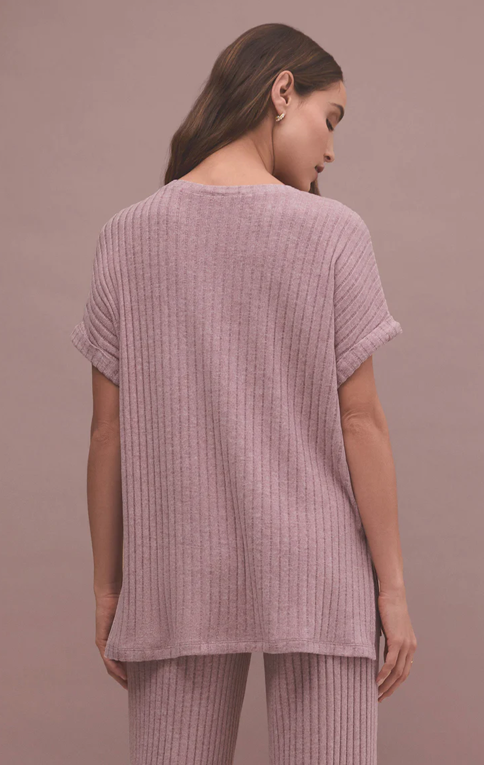 Z SUPPLY TAKE IT EASY RIB TUNIC TOP IN VIOLET HEATHER