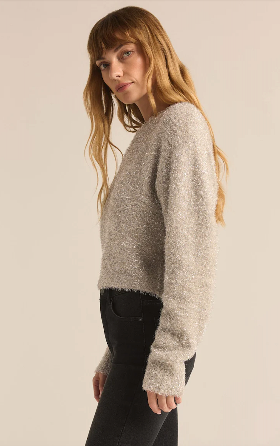 Z SUPPLY TINSELTOWN CROPPED SWEATER IN CHAMPAGNE