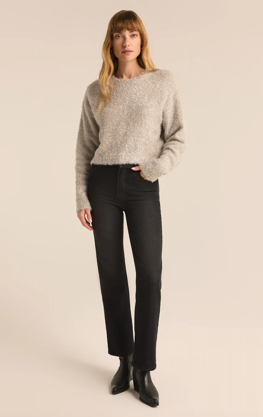 Z SUPPLY TINSELTOWN CROPPED SWEATER IN CHAMPAGNE