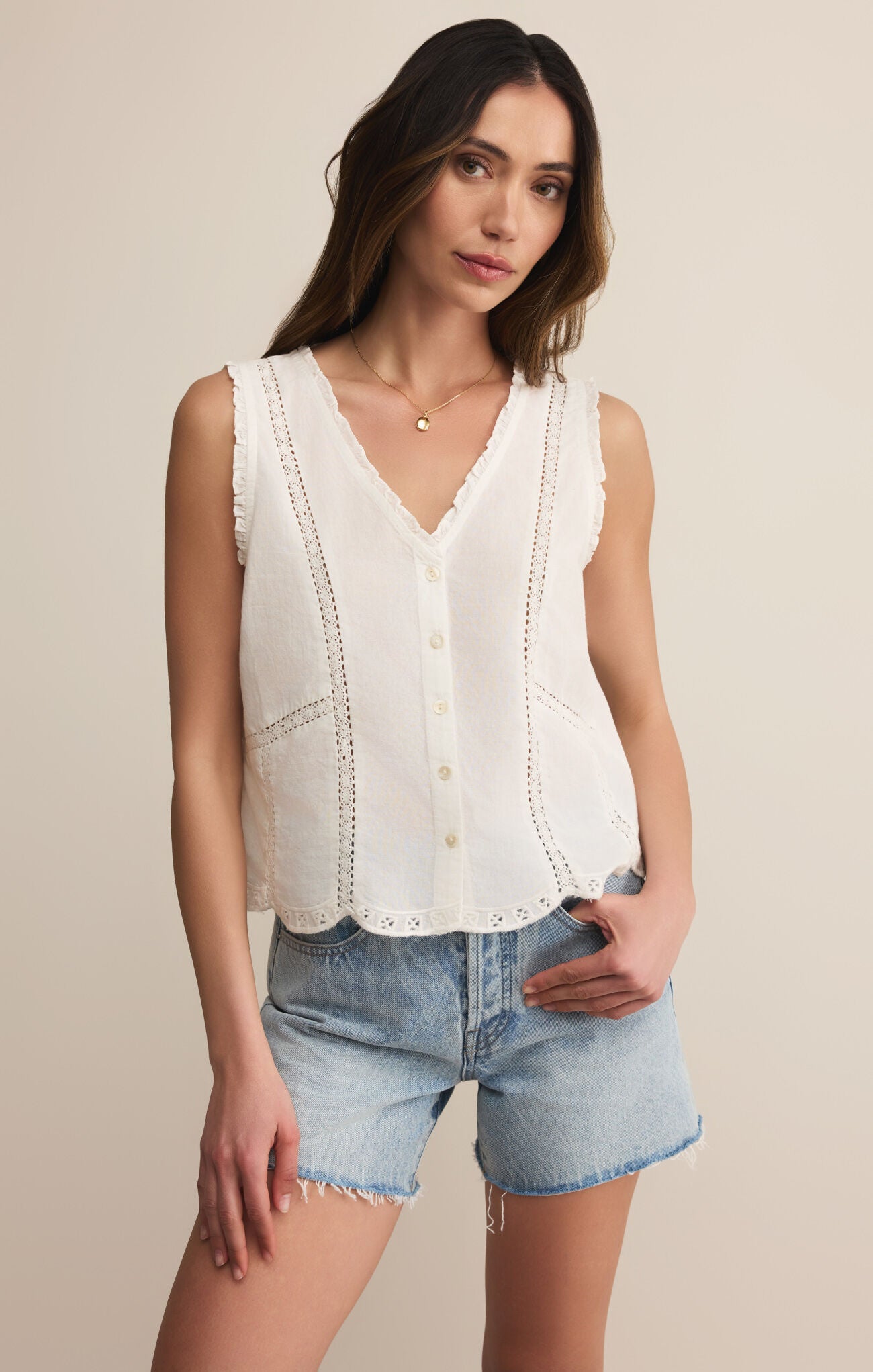 Z SUPPLY TOMI EMBROIDERED TANK IN WHITE