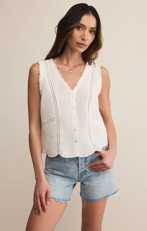 Z SUPPLY TOMI EMBROIDERED TANK IN WHITE