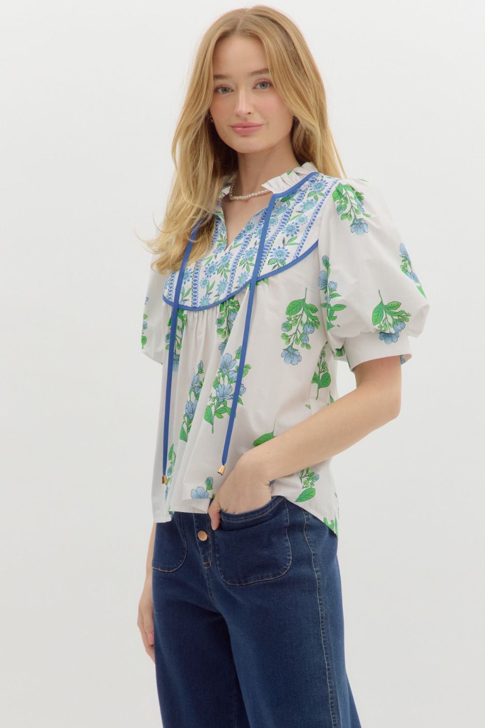 HAZEL EMBROIDERED YOKE BLOUSE IN WHITE