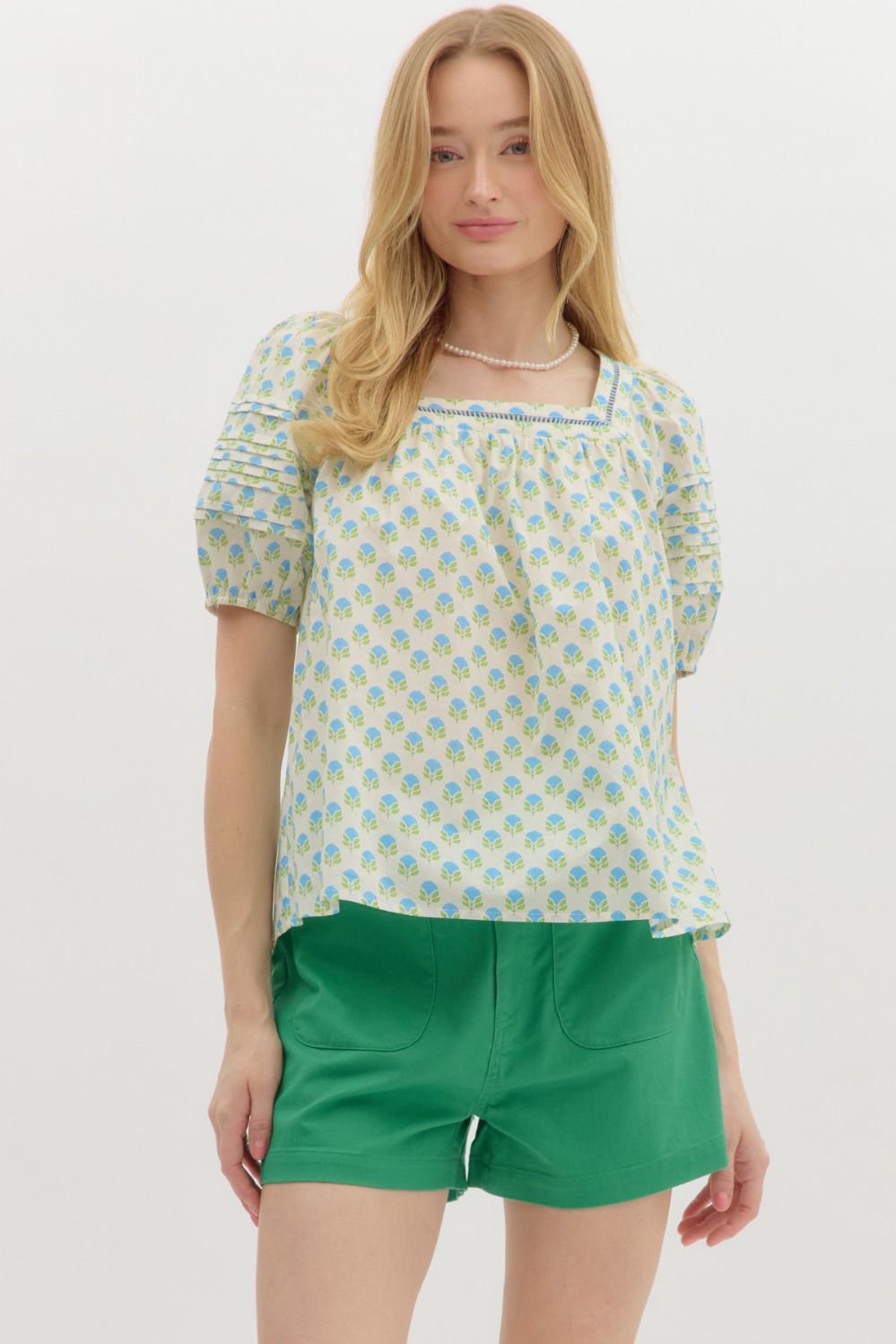 MAREN PLEATED SLEEVE BLOUSE IN LIGTH GREEN