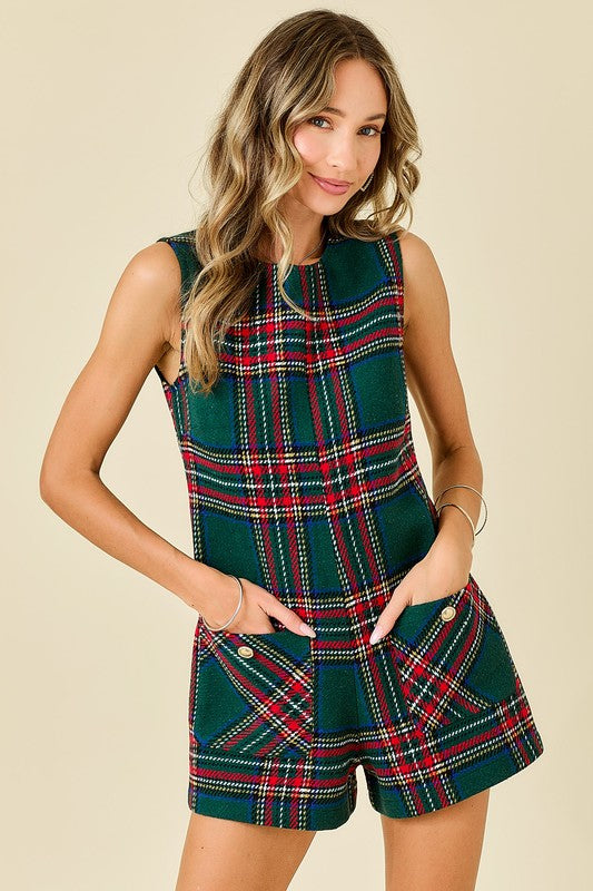 NOELLE ROMPER IN GREEN CHRISTMAS PLAID