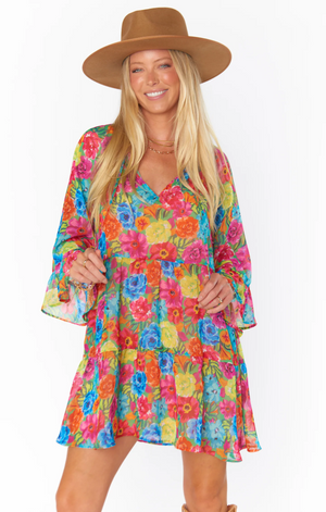 SHOW ME YOUR MUMU VIOLA MINI DRESS IN BRIGHT FLORAL SOIREE