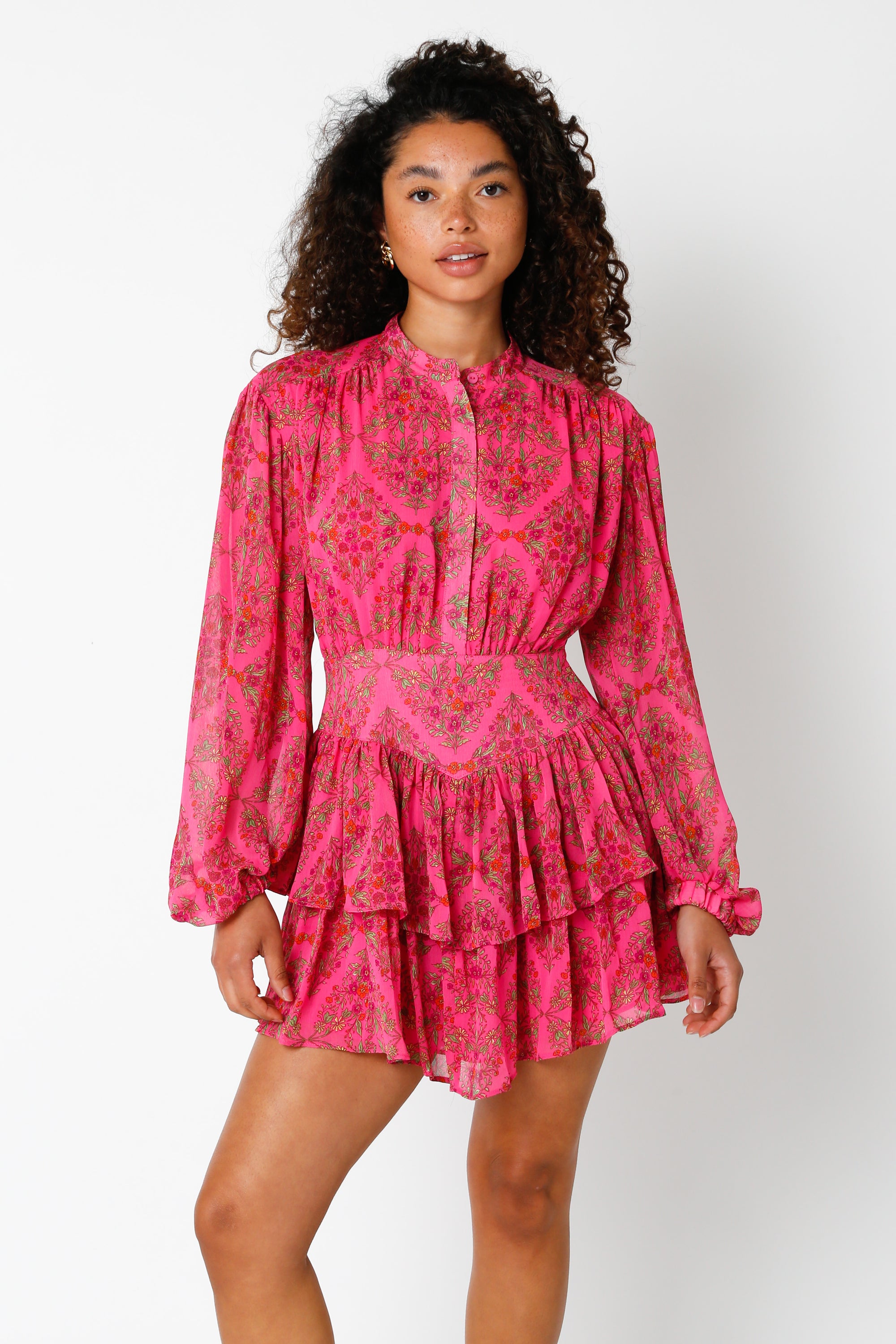 NETTIE MINI DRESS IN PINK FLORAL