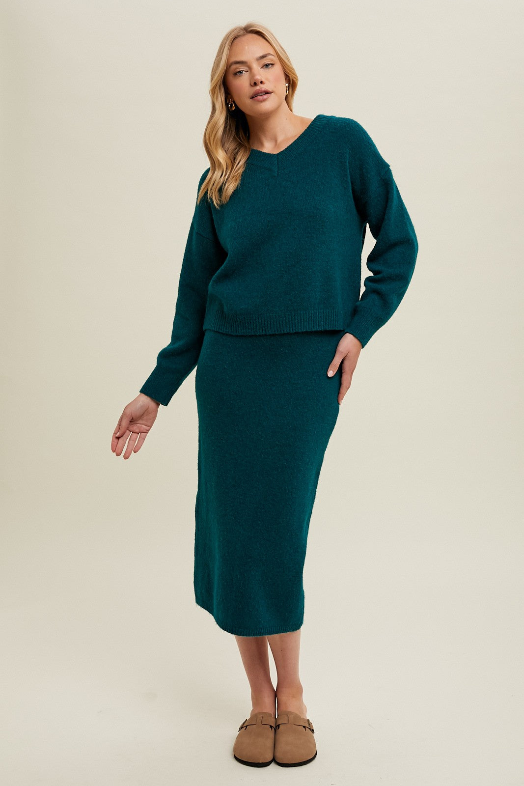 NINA BRUSHED SWEATER AND SKIRT SET IN FOREST