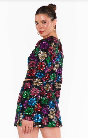 SHOW ME YOUR MUMU ALL NIGHT SKORT IN FLOWER POP SEQUINS