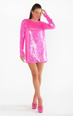 SHOW ME YOUR MUMU MADDISON MINI DRESS IN BRIGHT PINK SEQUINS