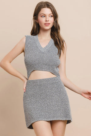 DANA KNIT VNECKLINE CROPPED TOP IN GREY