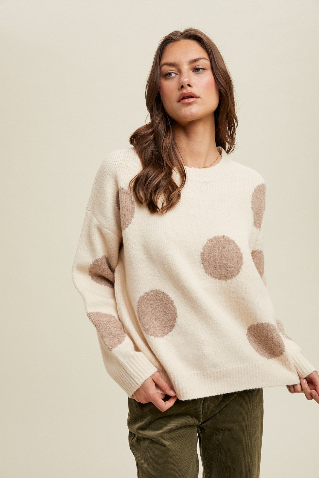 LANIE POLKA DOT SWEATER IN CREAM AND MOCHA