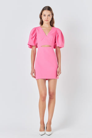 WILLA PUFF SLEEVE CUT OUT MINI DRESS IN PINK