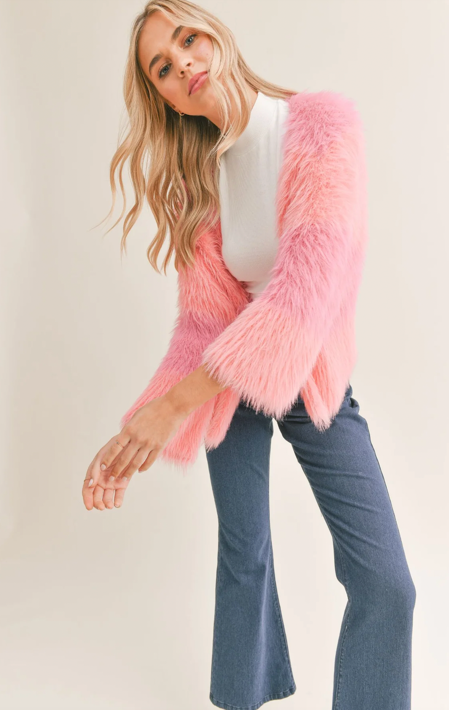 LAYLA FUZZY CARDIGAN IN PINK MULTI