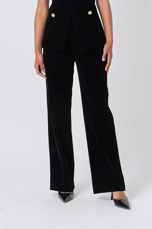 ENDLESS ROSE BLAZE VELVET HIGH WAISTED TROUSER IN BLACK