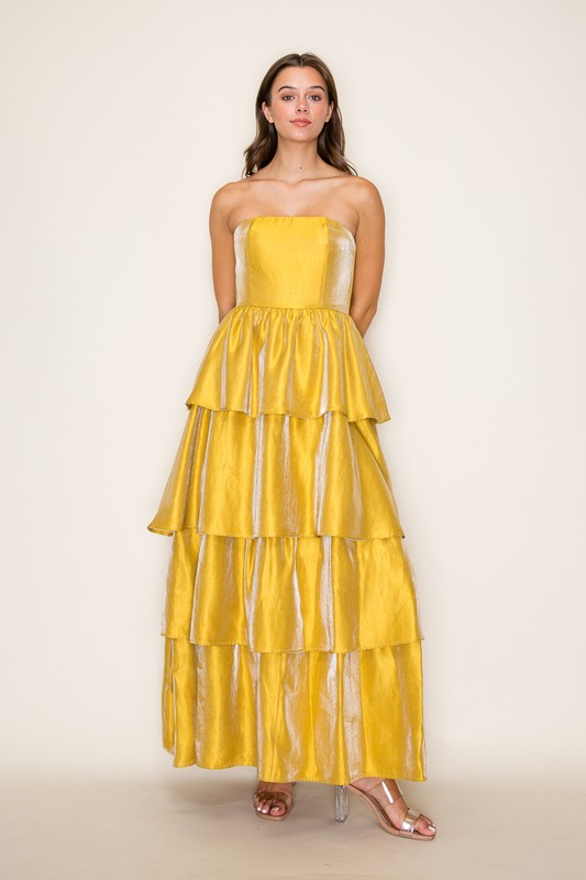 SOLEIL TIERED MAXI DRESS IN MUSTARD