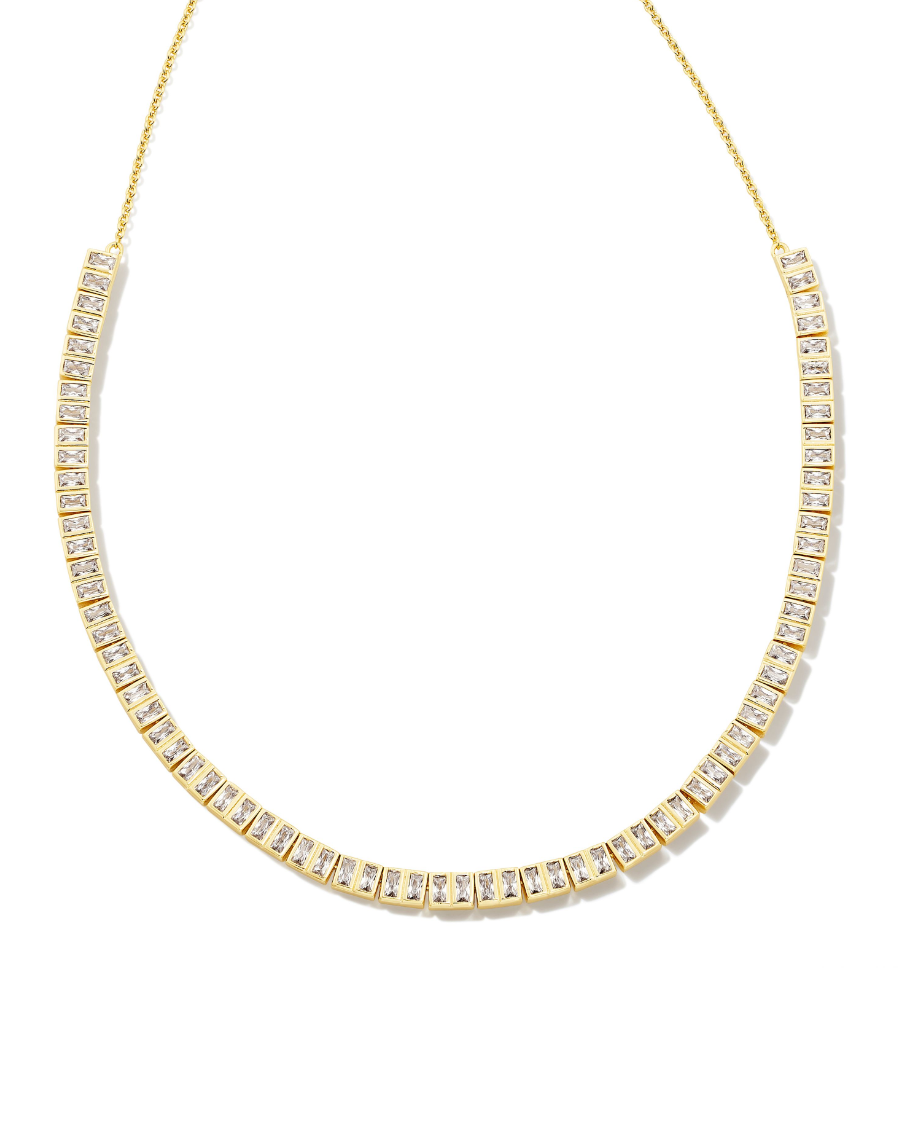 KENDRA SCOTT GRACIE GOLD TENNIS NECKLACE IN WHITE CRYSTAL