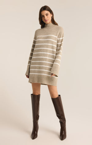 Z SUPPLY FIN STRIPE SWEATER DRESS IN HEATHER TAUPE