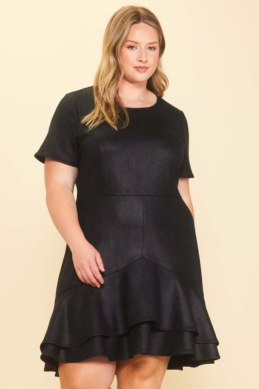 CARSON COATED FLARED MINI DRESS IN BLACK: PLUS SIZE