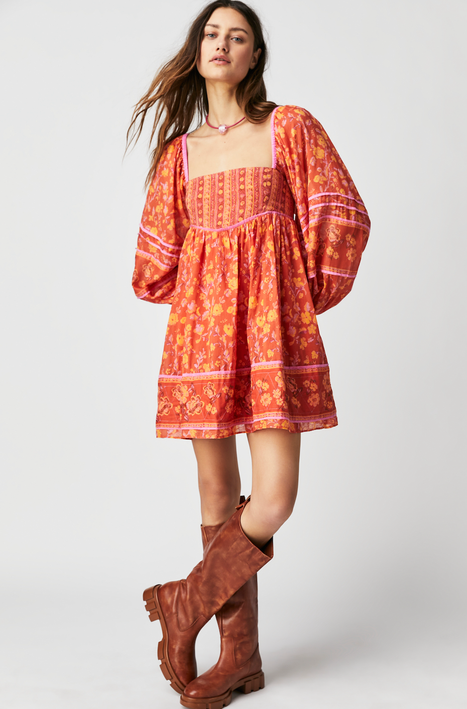 FREE PEOPLE ENDLESS AFTERNOON MINI DRESS IN CHILI COMBO