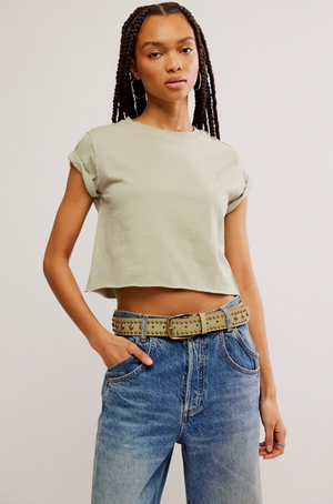 FREE PEOPLE PERFECT TEE IN GREEN TEA LEAVES